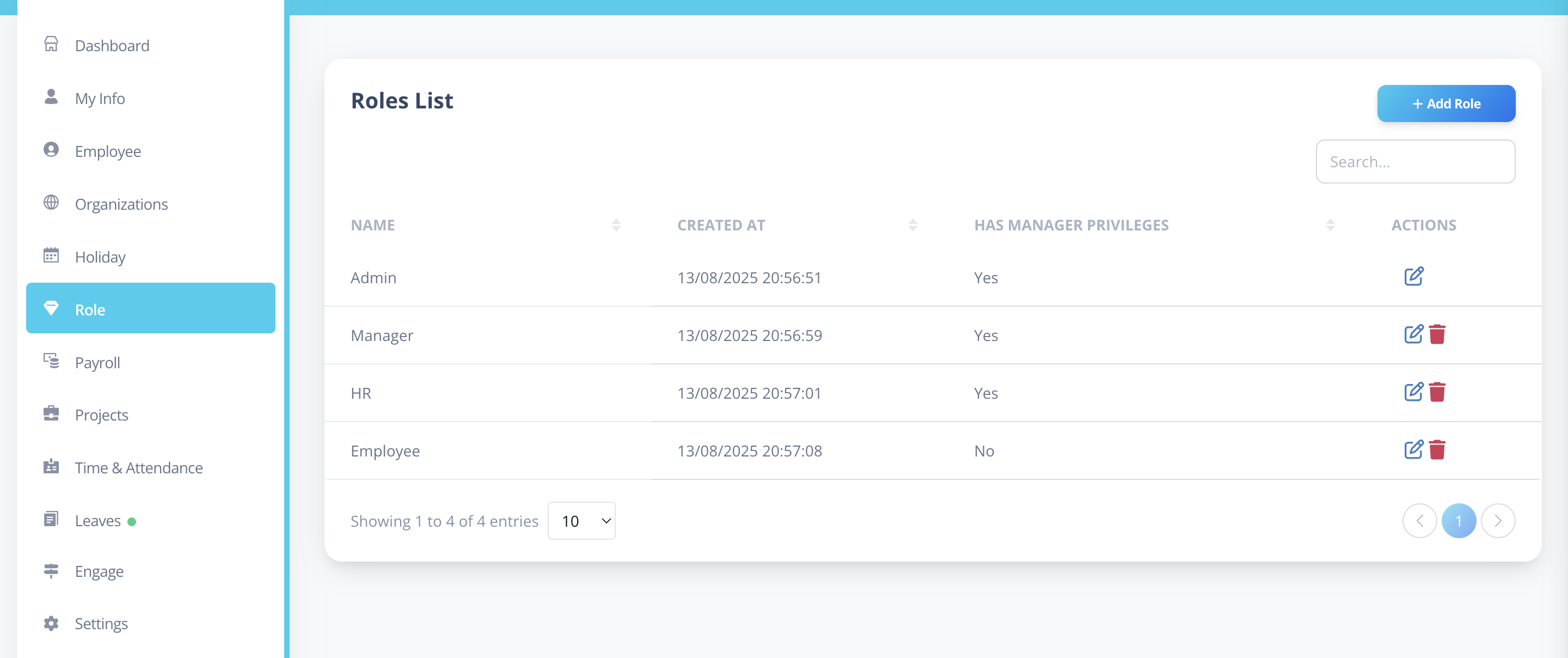 Roles Listing Page
